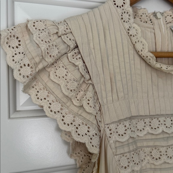 Sea New York Dress in Cream with Lace Eyelet Flutter sleeves & Lace Eyelet Hem - Picture 6 of 10